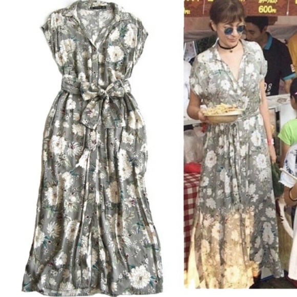 Zara floral print mid dress with belt Boho dress - Picture 1 of 10